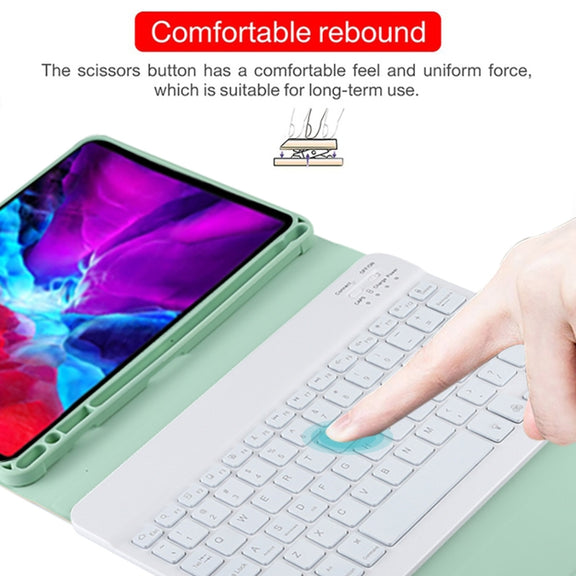 TG11BS Detachable Bluetooth White Keyboard Microfiber Leather Tablet Case for iPad Pro 11 inch (2020), with Backlight & Pen Slot & Holder (Green)