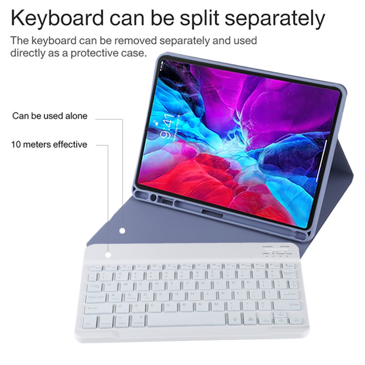 TG11BS Detachable Bluetooth White Keyboard Microfiber Leather Tablet Case for iPad Pro 11 inch (2020), with Backlight & Pen Slot & Holder (Purple)