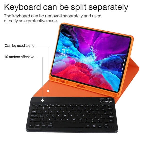 TG11BS Detachable Bluetooth Black Keyboard + Microfiber Leather Tablet Case for iPad Pro 11 inch (2020), with Backlight & Pen Slot & Holder(Orange)