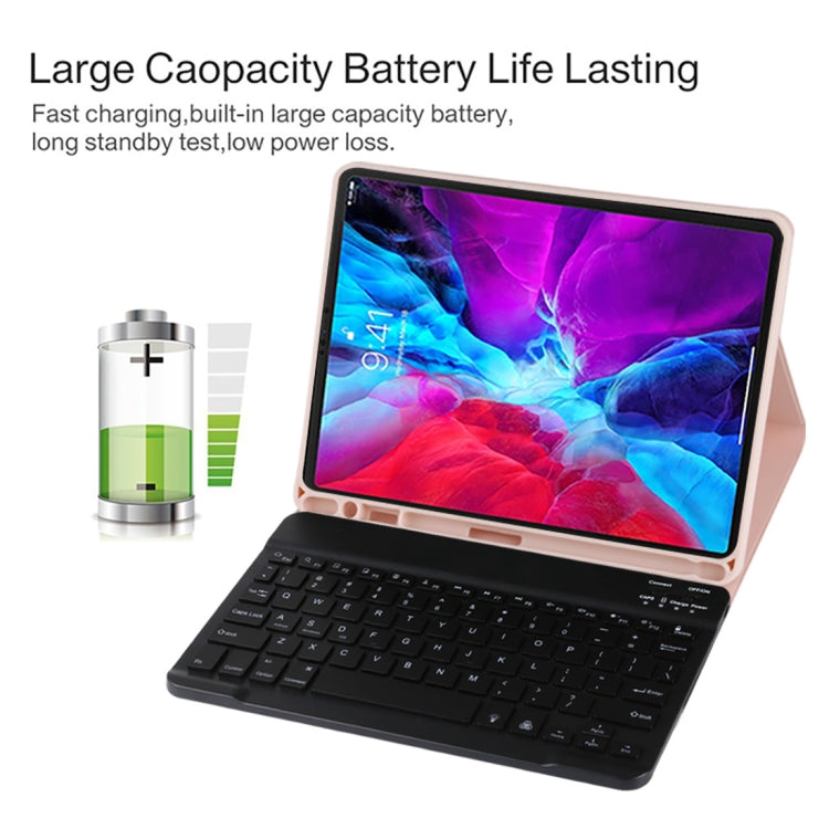 TG11BS Detachable Bluetooth Black Keyboard + Microfiber Leather Tablet Case for iPad Pro 11 inch (2020), with Backlight & Pen Slot & Holder(Pink)