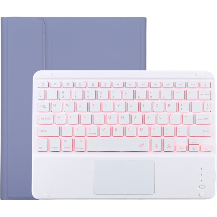 TG-102BCS Detachable Bluetooth White Keyboard + Microfiber Leather Tablet Case for iPad 10.2 inch / iPad Air (2019), with Touch Pad & Backlight & Pen Slot & Holder (Purple) - For iPad Air by PMC TechLife | Online Shopping South Africa | PMC TechLife