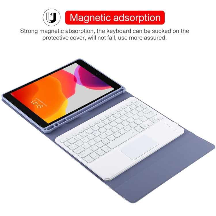 TG-102BCS Detachable Bluetooth White Keyboard + Microfiber Leather Tablet Case for iPad 10.2 inch / iPad Air (2019), with Touch Pad & Backlight & Pen Slot & Holder (Purple) - For iPad Air by PMC TechLife | Online Shopping South Africa | PMC TechLife