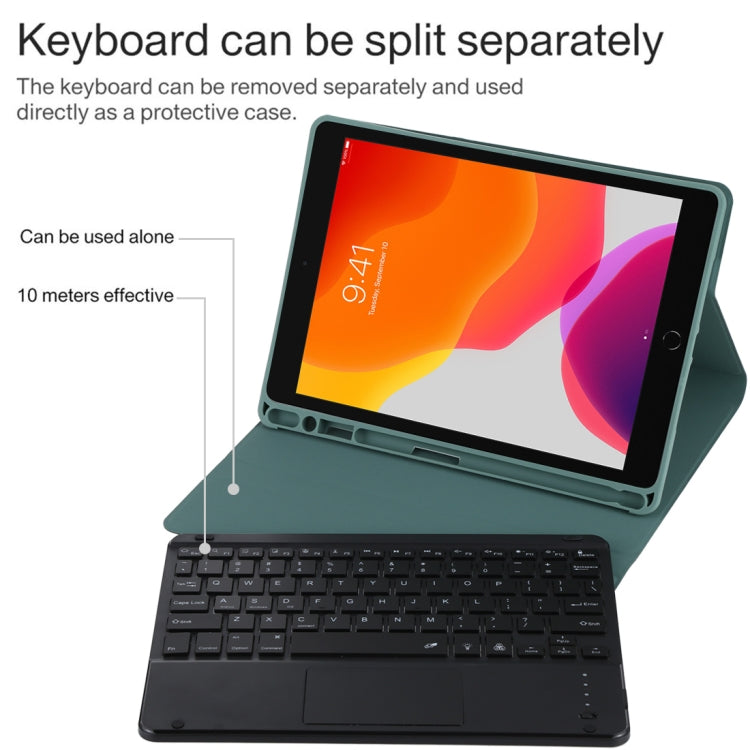 TG-102BCS Detachable Bluetooth Black Keyboard + Microfiber Leather Tablet Case for iPad 10.2 inch / iPad Air (2019), with Touch Pad & Backlight & Pen Slot & Holder (Dark Green) - For iPad Air by PMC TechLife | Online Shopping South Africa | PMC TechLife