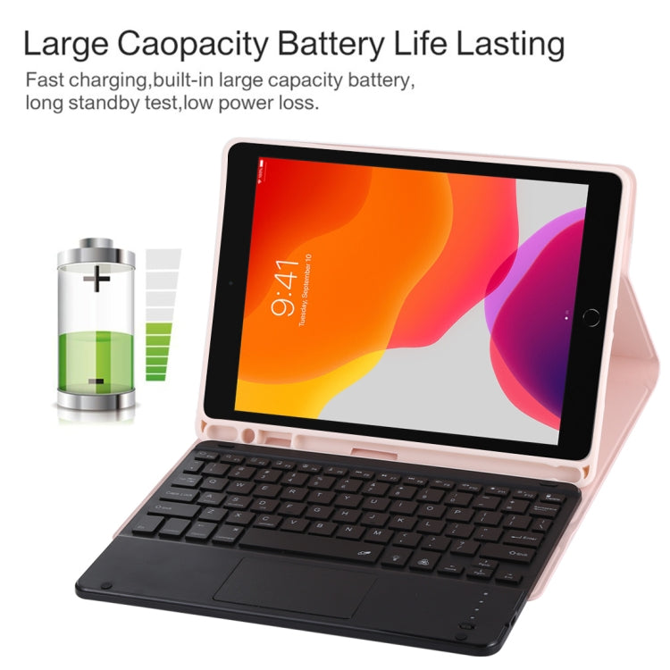 TG-102BCS Detachable Bluetooth Black Keyboard + Microfiber Leather Tablet Case for iPad 10.2 inch / iPad Air (2019), with Touch Pad & Backlight & Pen Slot & Holder (Pink) - For iPad Air by PMC TechLife | Online Shopping South Africa | PMC TechLife
