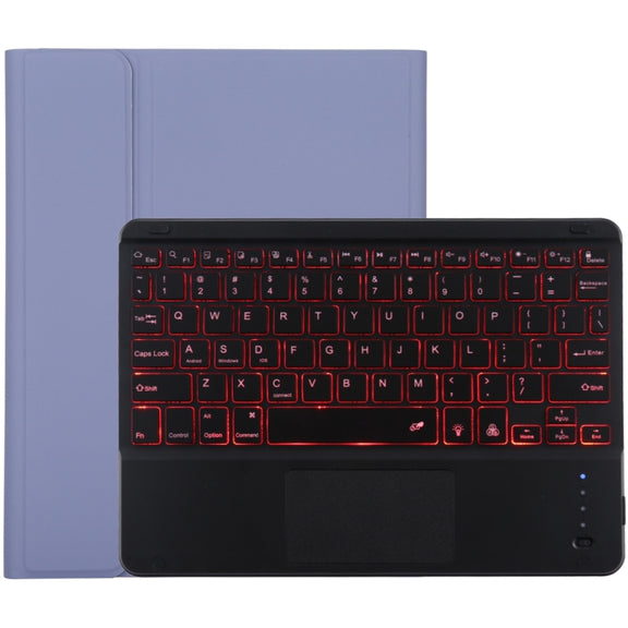 TG-102BCS Detachable Bluetooth Black Keyboard + Microfiber Leather Tablet Case for iPad 10.2 inch / iPad Air (2019), with Touch Pad & Backlight & Pen Slot & Holder (Purple)