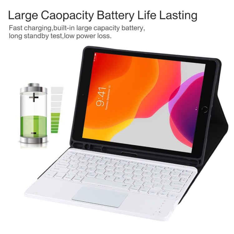 TG-102BC Detachable Bluetooth White Keyboard + Microfiber Leather Tablet Case for iPad 10.2 inch / iPad Air (2019), with Touch Pad & Pen Slot & Holder(Black) - free shipping - PMC TechLife - Order now!