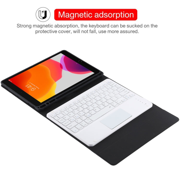 TG-102BC Detachable Bluetooth White Keyboard + Microfiber Leather Tablet Case for iPad 10.2 inch / iPad Air (2019), with Touch Pad & Pen Slot & Holder(Black) - free shipping - PMC TechLife - Order now!