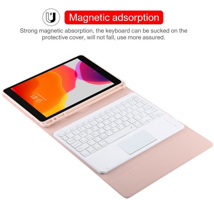 TG-102BC Detachable Bluetooth White Keyboard + Microfiber Leather Tablet Case for iPad 10.2 inch / iPad Air (2019), with Touch Pad & Pen Slot & Holder(Pink) - For iPad Air by PMC TechLife | Online Shopping South Africa | PMC TechLife
