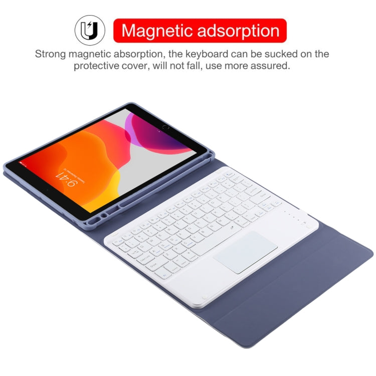 TG-102BC Detachable Bluetooth White Keyboard + Microfiber Leather Tablet Case for iPad 10.2 inch / iPad Air (2019), with Touch Pad & Pen Slot & Holder(Purple) - free shipping - PMC TechLife - Order now!