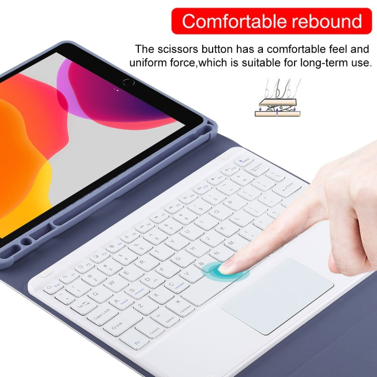 TG-102BC Detachable Bluetooth White Keyboard + Microfiber Leather Tablet Case for iPad 10.2 inch / iPad Air (2019), with Touch Pad & Pen Slot & Holder(Purple) - free shipping - PMC TechLife - Order now!