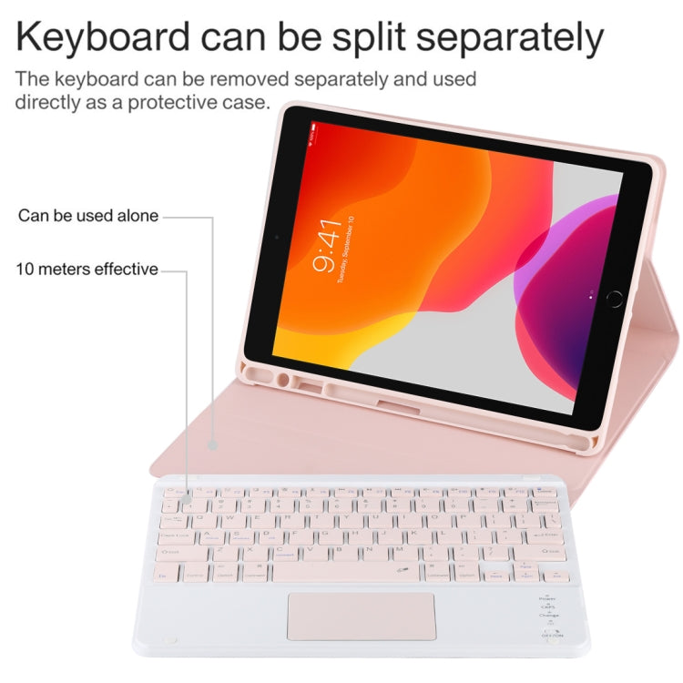 TG-102BC Detachable Bluetooth Pink Keyboard + Microfiber Leather Tablet Case for iPad 10.2 inch / iPad Air (2019), with Touch Pad & Pen Slot & Holder(Pink) - For iPad Air by PMC TechLife | Online Shopping South Africa | PMC TechLife | Buy Now Pay Later Mobicred