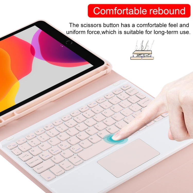 TG-102BC Detachable Bluetooth Pink Keyboard + Microfiber Leather Tablet Case for iPad 10.2 inch / iPad Air (2019), with Touch Pad & Pen Slot & Holder(Pink) - For iPad Air by PMC TechLife | Online Shopping South Africa | PMC TechLife | Buy Now Pay Later Mobicred