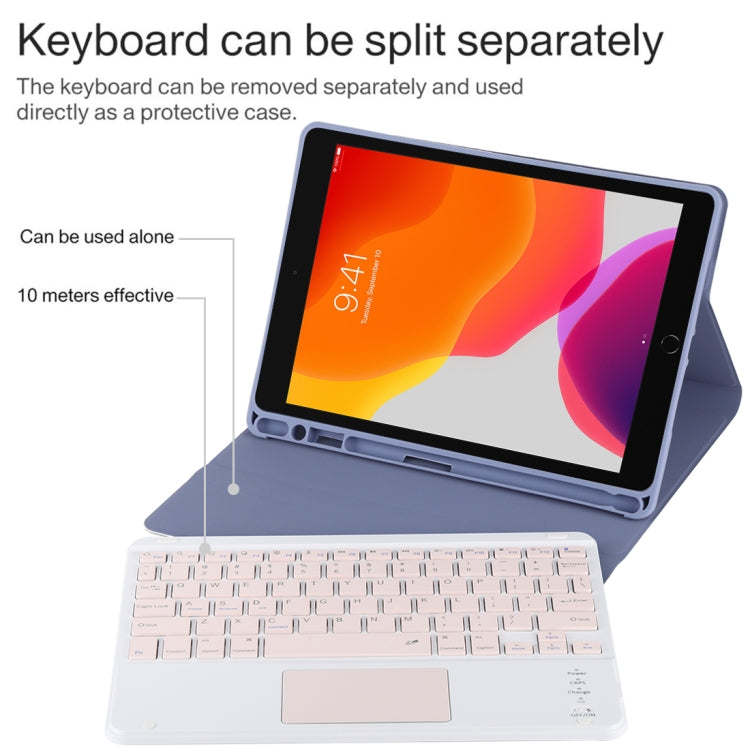 TG-102BC Detachable Bluetooth Pink Keyboard + Microfiber Leather Tablet Case for iPad 10.2 inch / iPad Air (2019), with Touch Pad & Pen Slot & Holder(Purple) - For iPad Air by PMC TechLife | Online Shopping South Africa | PMC TechLife