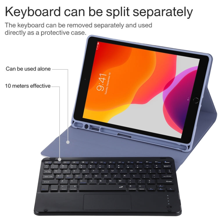 TG-102BC Detachable Bluetooth Black Keyboard + Microfiber Leather Tablet Case for iPad 10.2 inch / iPad Air (2019), with Touch Pad & Pen Slot & Holder(Purple) - For iPad Air by PMC TechLife | Online Shopping South Africa | PMC TechLife