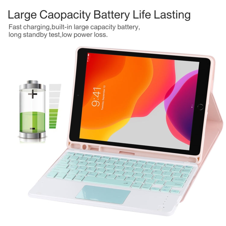 TG-102BC Detachable Bluetooth Green Keyboard + Microfiber Leather Tablet Case for iPad 10.2 inch / iPad Air (2019), with Touch Pad & Pen Slot & Holder (Pink)