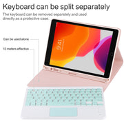 TG-102BC Detachable Bluetooth Green Keyboard + Microfiber Leather Tablet Case for iPad 10.2 inch / iPad Air (2019), with Touch Pad & Pen Slot & Holder (Pink)