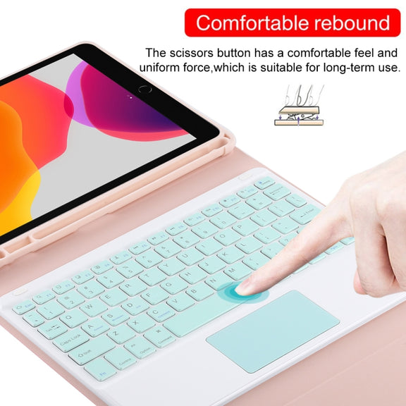 TG-102BC Detachable Bluetooth Green Keyboard + Microfiber Leather Tablet Case for iPad 10.2 inch / iPad Air (2019), with Touch Pad & Pen Slot & Holder (Pink)
