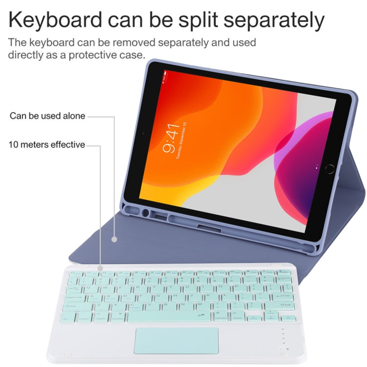 TG-102BC Detachable Bluetooth Green Keyboard + Microfiber Leather Tablet Case for iPad 10.2 inch / iPad Air (2019), with Touch Pad & Pen Slot & Holder (Purple) - For iPad Air by PMC TechLife | Online Shopping South Africa | PMC TechLife