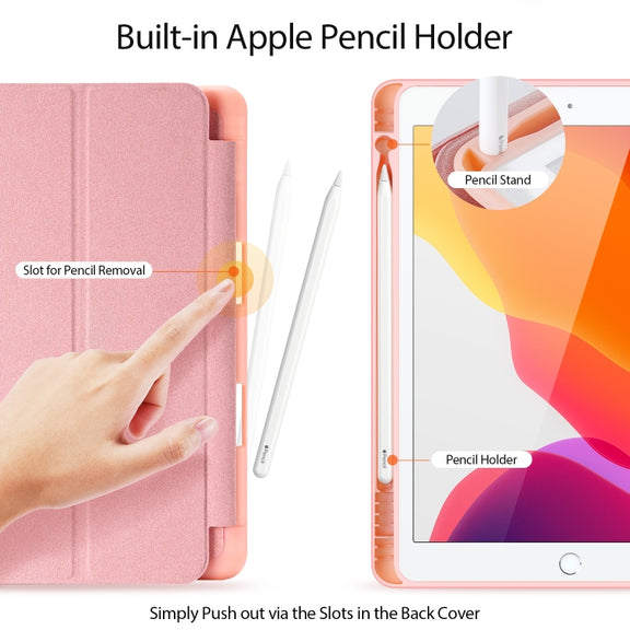 For iPad 10.2 DUX DUCIS Domo Series Horizontal Flip Magnetic PU Leather Case with Three-folding Holder & Pen Slot & Sleep / Wake-up Function (Pink)
