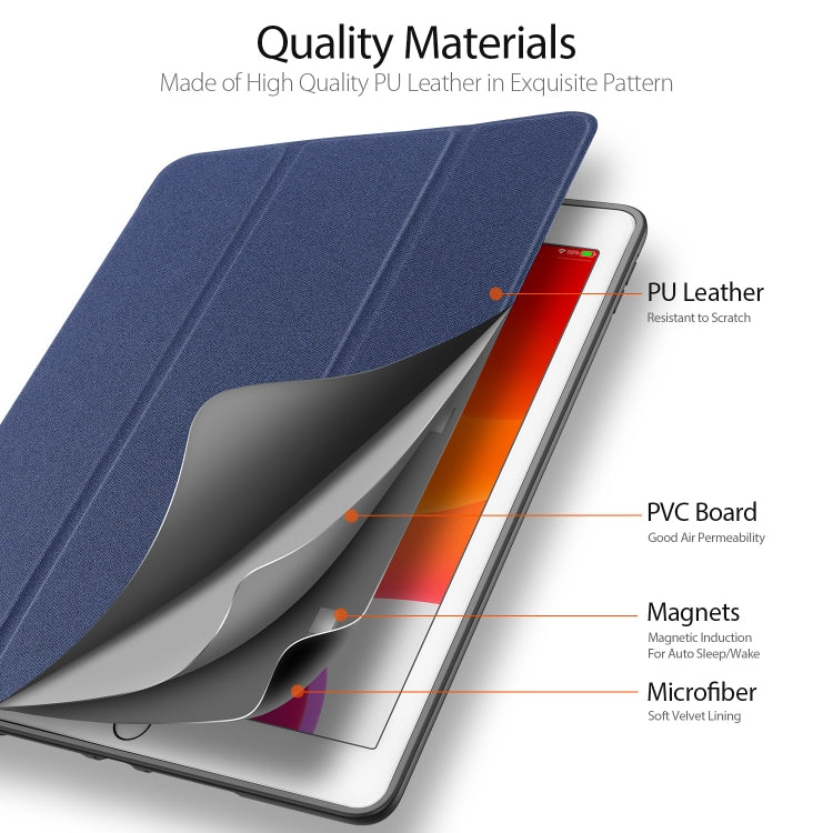 For iPad 10.2 DUX DUCIS Domo Series Horizontal Flip Magnetic PU Leather Case with Three-folding Holder & Pen Slot & Sleep / Wake-up Function (Blue)