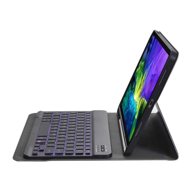 A11BS 2020 Ultra-thin ABS Detachable Bluetooth Keyboard Tablet Case for iPad Pro 11 2022 / 2021 / Air4 / Air5, with Backlight & Pen Slot & Holder (Dark Blue)
