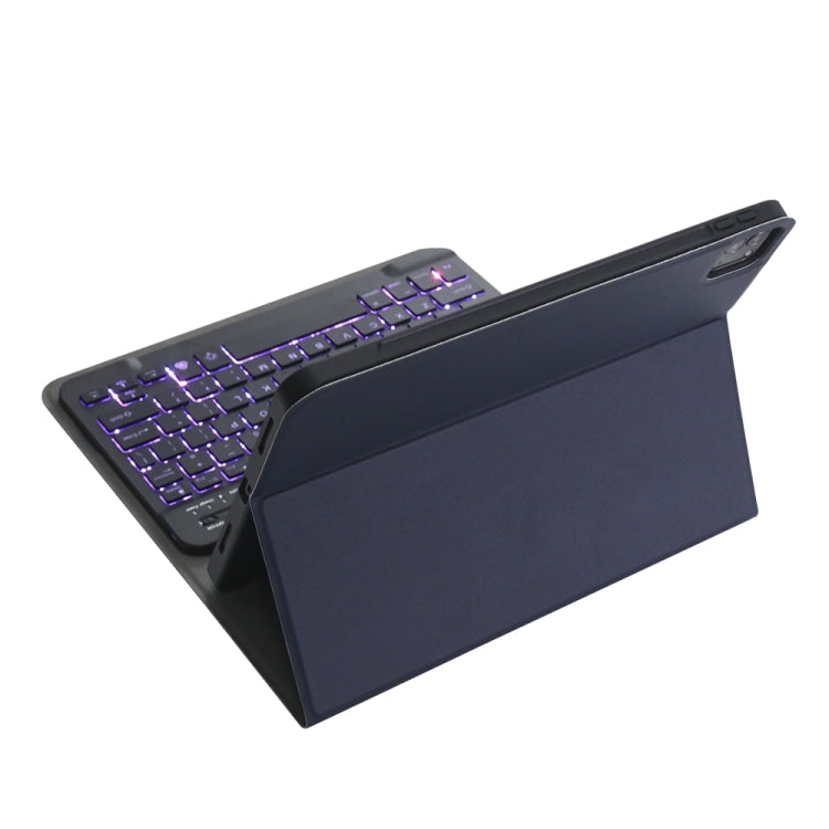 A11BS 2020 Ultra-thin ABS Detachable Bluetooth Keyboard Tablet Case for iPad Pro 11 2022 / 2021 / Air4 / Air5, with Backlight & Pen Slot & Holder (Dark Blue)