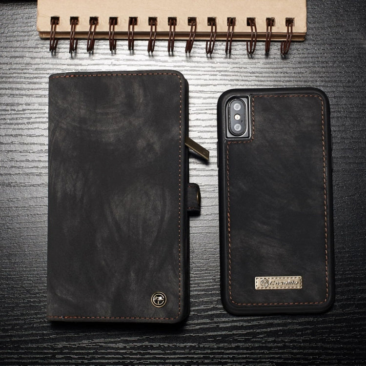 For iPhone X / XS CaseMe-008 TPU + PC Magnetic Absorption Detachable Back Cover Horizontal Flip Leather Case with Holder & Card Slots & Zipper Wallet & Photo Frame(Black)
