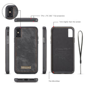 For iPhone X / XS CaseMe-008 TPU + PC Magnetic Absorption Detachable Back Cover Horizontal Flip Leather Case with Holder & Card Slots & Zipper Wallet & Photo Frame(Black)