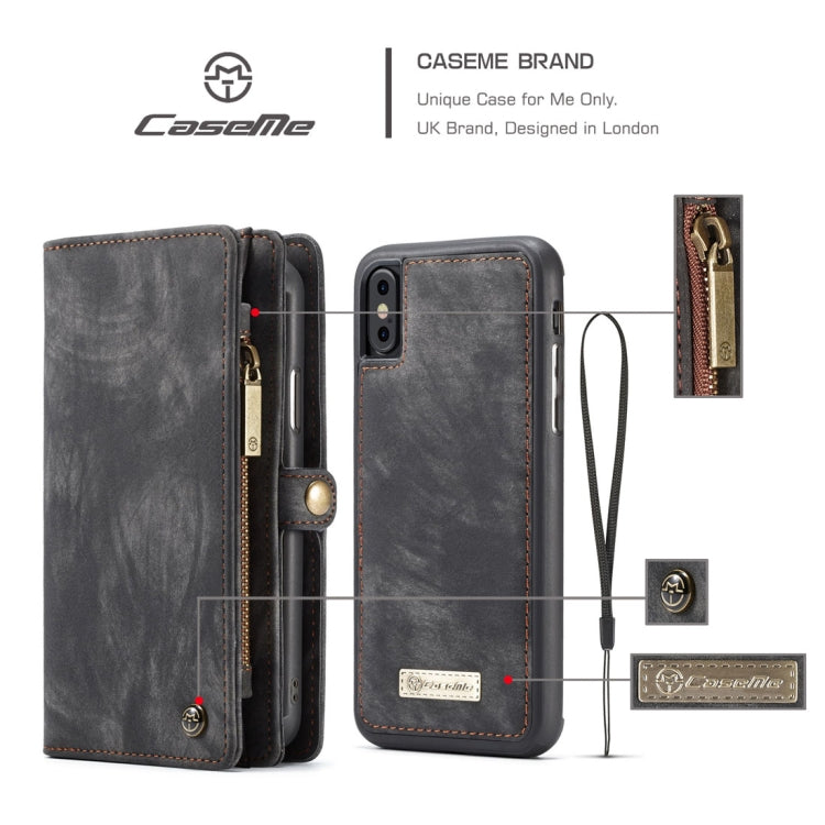 For iPhone X / XS CaseMe-008 TPU + PC Magnetic Absorption Detachable Back Cover Horizontal Flip Leather Case with Holder & Card Slots & Zipper Wallet & Photo Frame(Black) - free shipping - PMC Jewellery - Order now!