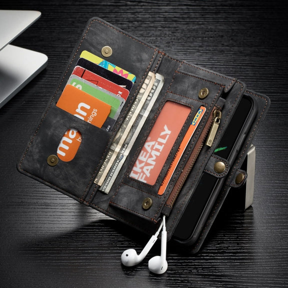 For iPhone X / XS CaseMe-008 TPU + PC Magnetic Absorption Detachable Back Cover Horizontal Flip Leather Case with Holder & Card Slots & Zipper Wallet & Photo Frame(Black)