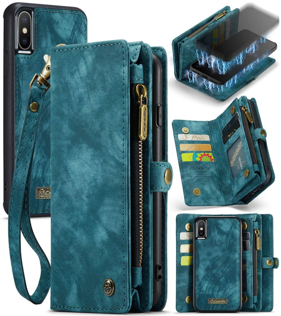 For iPhone X / XS CaseMe-008 TPU + PC Magnetic Absorption Detachable Back Cover Horizontal Flip Leather Case with Holder & Card Slots & Zipper Wallet & Photo Frame(Blue)