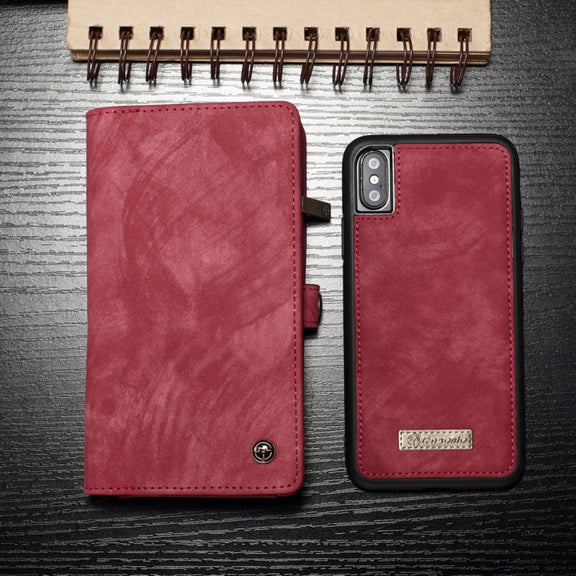 For iPhone X / XS CaseMe-008 TPU + PC Magnetic Absorption Detachable Back Cover Horizontal Flip Leather Case with Holder & Card Slots & Zipper Wallet & Photo Frame(Red)
