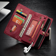 For iPhone X / XS CaseMe-008 TPU + PC Magnetic Absorption Detachable Back Cover Horizontal Flip Leather Case with Holder & Card Slots & Zipper Wallet & Photo Frame(Red)