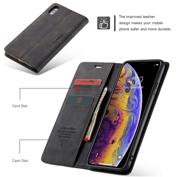 For iPhone XS Max CaseMe-013 Multifunctional Retro Frosted Horizontal Flip Leather Case with Card Slot & Holder & Wallet(Black)