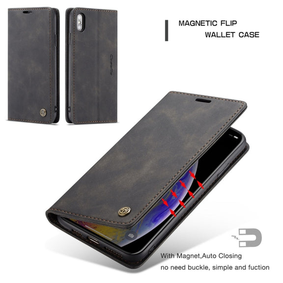 For iPhone XS Max CaseMe-013 Multifunctional Retro Frosted Horizontal Flip Leather Case with Card Slot & Holder & Wallet(Black)