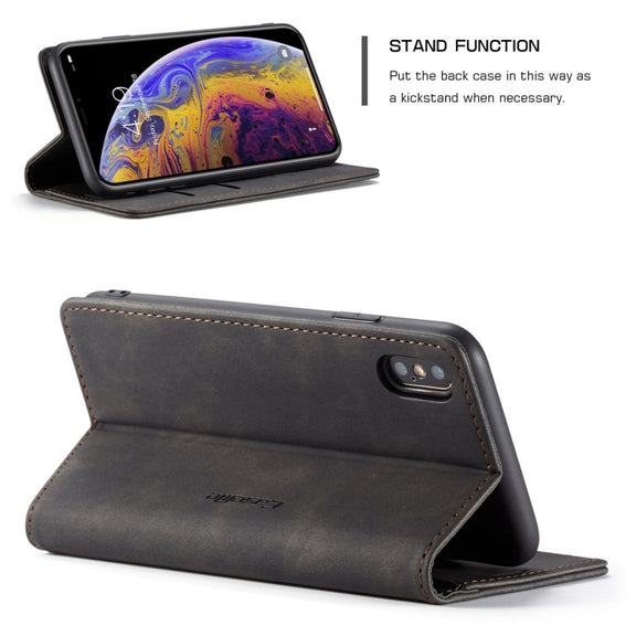 For iPhone XS Max CaseMe-013 Multifunctional Retro Frosted Horizontal Flip Leather Case with Card Slot & Holder & Wallet(Black)