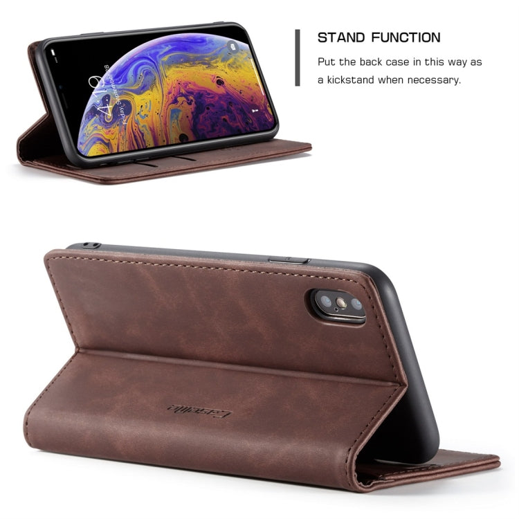 For iPhone XS Max CaseMe-013 Multifunctional Retro Frosted Horizontal Flip Leather Case with Card Slot & Holder & Wallet(Coffee)
