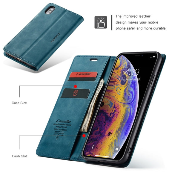 For iPhone XS Max CaseMe-013 Multifunctional Retro Frosted Horizontal Flip Leather Case with Card Slot & Holder & Wallet(Blue)