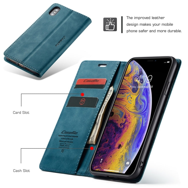 For iPhone XS Max CaseMe-013 Multifunctional Retro Frosted Horizontal Flip Leather Case with Card Slot & Holder & Wallet(Blue)