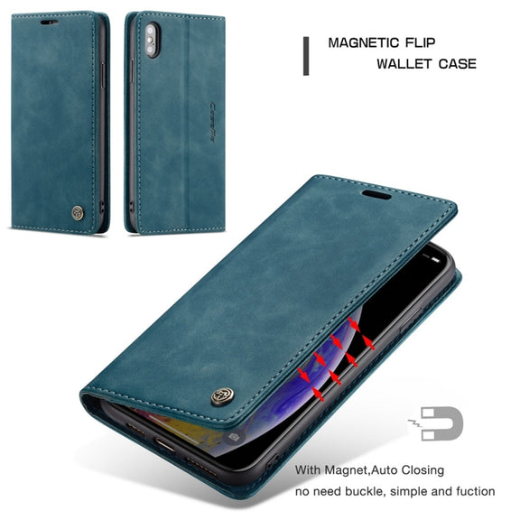 For iPhone XS Max CaseMe-013 Multifunctional Retro Frosted Horizontal Flip Leather Case with Card Slot & Holder & Wallet(Blue)
