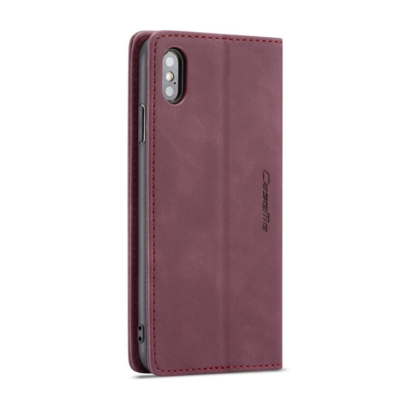 For iPhone XS Max CaseMe-013 Multifunctional Retro Frosted Horizontal Flip Leather Case with Card Slot & Holder & Wallet(Wine Red)