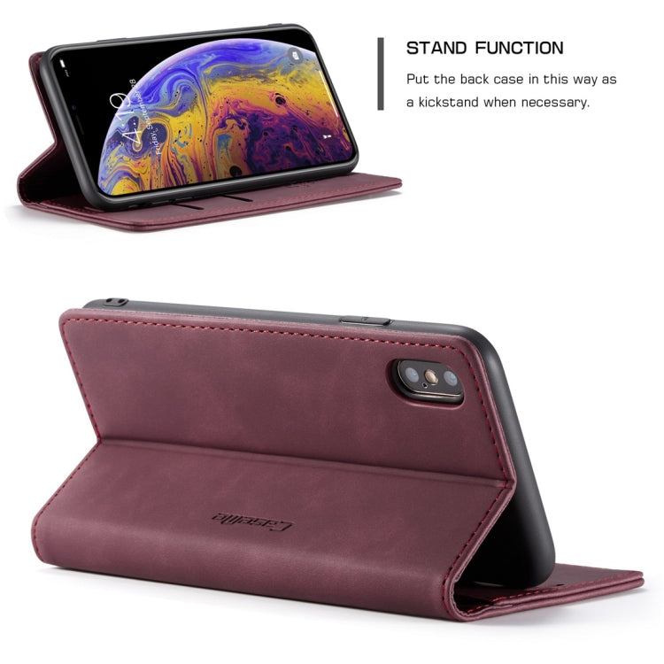 For iPhone XS Max CaseMe-013 Multifunctional Retro Frosted Horizontal Flip Leather Case with Card Slot & Holder & Wallet(Wine Red)