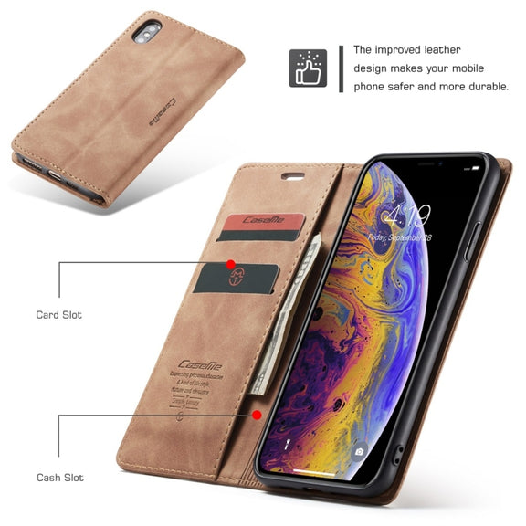 For iPhone XS Max CaseMe-013 Multifunctional Retro Frosted Horizontal Flip Leather Case with Card Slot & Holder & Wallet(Brown)