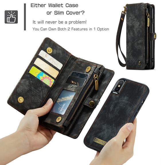 For iPhone XS Max CaseMe Detachable Multifunctional Horizontal Flip Leather Case with Card Slot & Holder & Zipper Wallet & Photo Frame (Black)