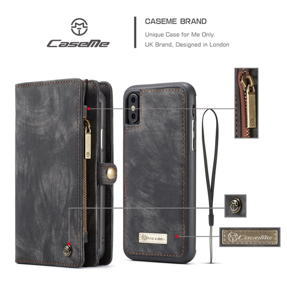 For iPhone XS Max CaseMe Detachable Multifunctional Horizontal Flip Leather Case with Card Slot & Holder & Zipper Wallet & Photo Frame (Black)