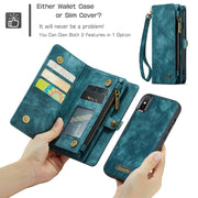 For iPhone XS Max CaseMe Detachable Multifunctional Horizontal Flip Leather Case with Card Slot & Holder & Zipper Wallet & Photo Frame (Blue)
