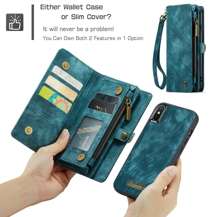For iPhone XS Max CaseMe Detachable Multifunctional Horizontal Flip Leather Case with Card Slot & Holder & Zipper Wallet & Photo Frame (Blue)