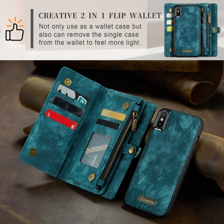 For iPhone XS Max CaseMe Detachable Multifunctional Horizontal Flip Leather Case with Card Slot & Holder & Zipper Wallet & Photo Frame (Blue) - free shipping - PMC Jewellery - Order now!