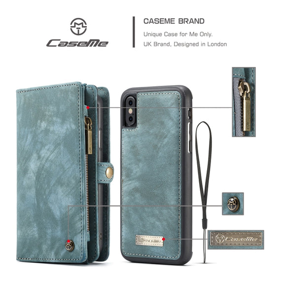For iPhone XS Max CaseMe Detachable Multifunctional Horizontal Flip Leather Case with Card Slot & Holder & Zipper Wallet & Photo Frame (Blue)