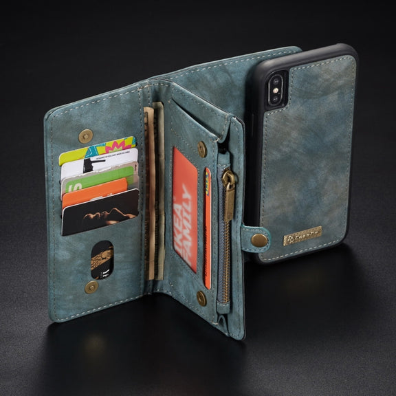 For iPhone XS Max CaseMe Detachable Multifunctional Horizontal Flip Leather Case with Card Slot & Holder & Zipper Wallet & Photo Frame (Blue)